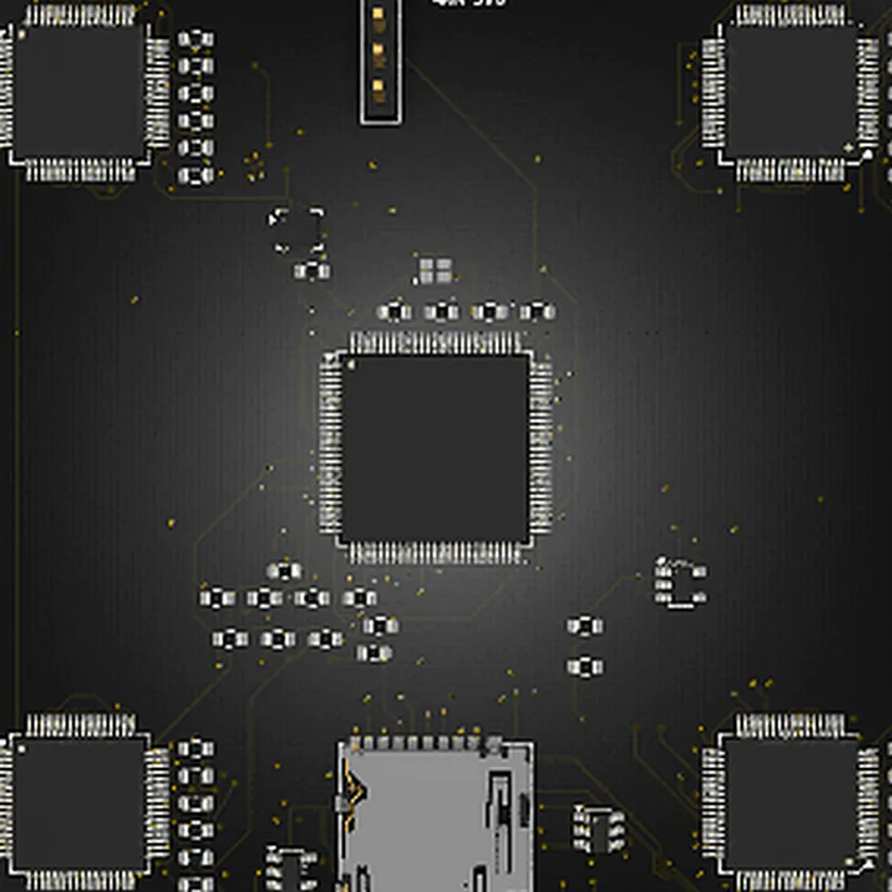 STM32H7 microcontroller on the BCI-32 board — close-up